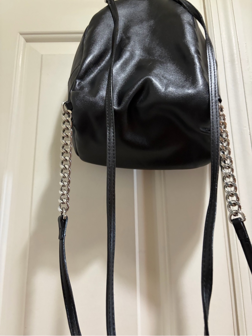 Victoria's Secret Black Mini Backpack with Silver Chain and Palm Accent - Picture 9 of 16